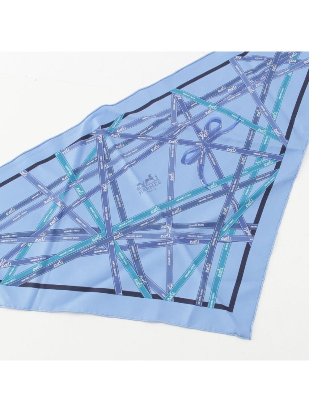 Hermes Pointe Bolduc Triangle Silk Scarf Blue - Picture 3 of 7